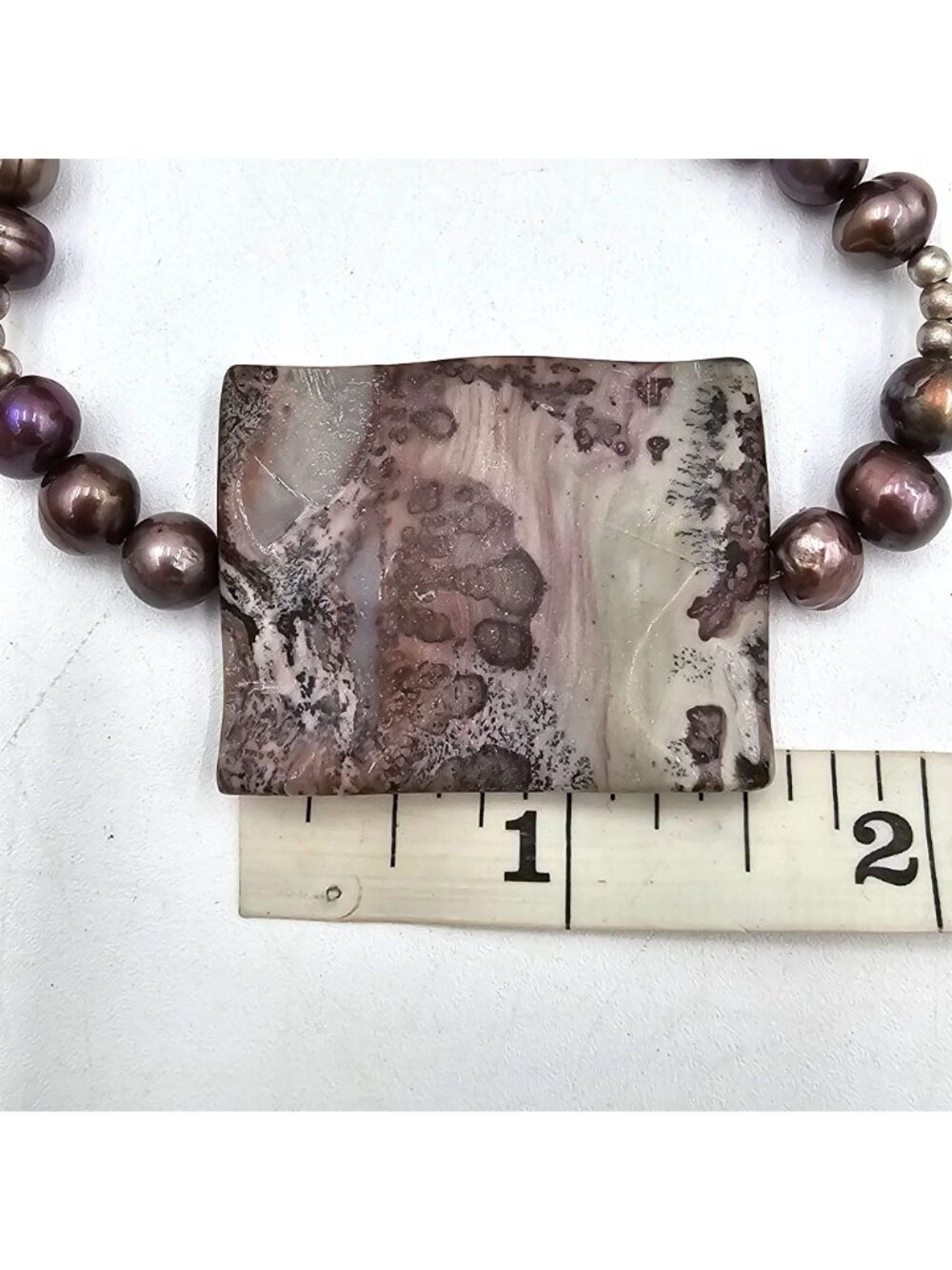 Vintage Sterling Silver Peacock Baroque Pearl Purple Agate Pendant Necklace 16" - Picture 11 of 15